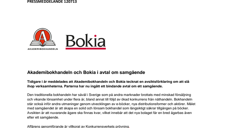 Akademibokhandeln och Bokia i avtal om samgående