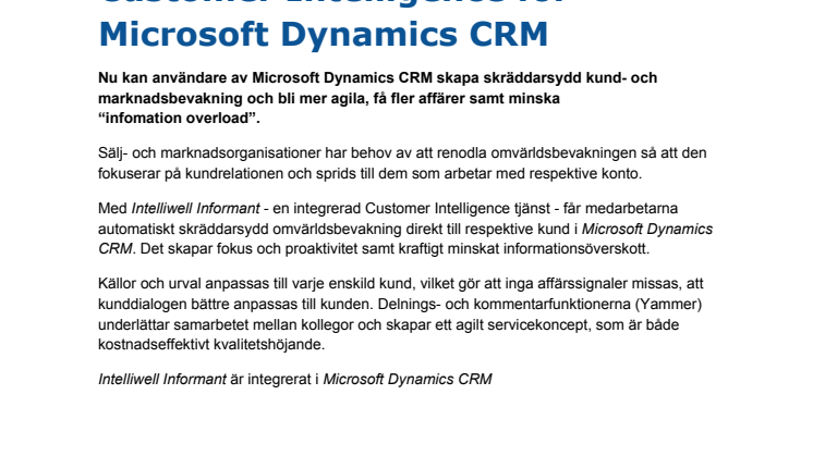 Customer Intelligence för Microsoft Dynamics CRM