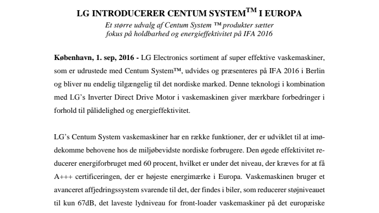 LG INTRODUCERER CENTUM SYSTEM I EUROPA