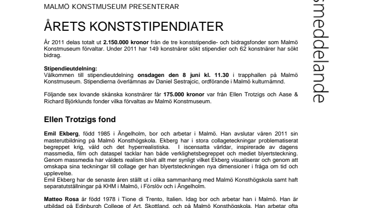 Över 2 miljoner till konstnärer - Stipendieutdelning på Malmö Konstmuseum