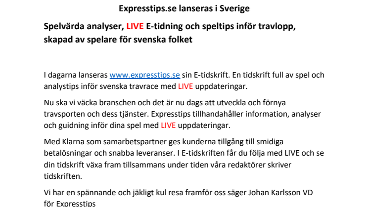 Spelvärda analyser, LIVE E-tidning och speltips inför travlopp, skapad av spelare för svenska folket 