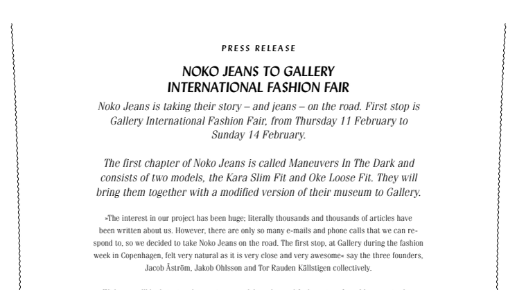 Noko Jeans to Gallery International Fashion Fair