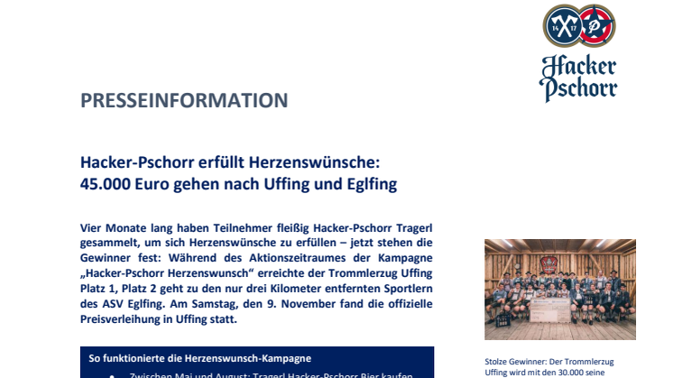 Hacker-Pschorr erfüllt Herzenswünsche: 45.000 Euro gehen nach Uffing und Eglfing