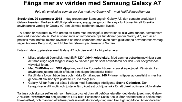 Fånga mer av världen med Samsung Galaxy A7
