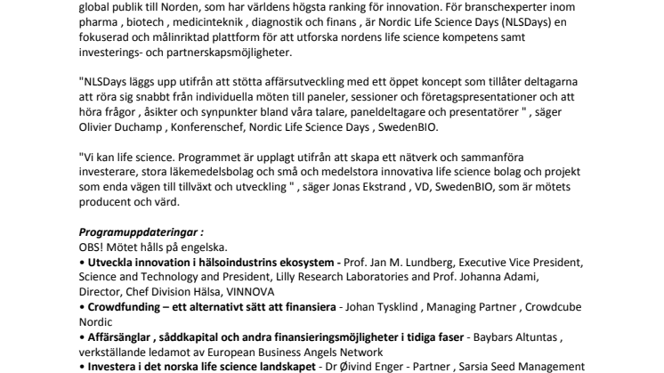 Nordic Life Science Days tar världen till nordisk life science och nordisk life science till världen