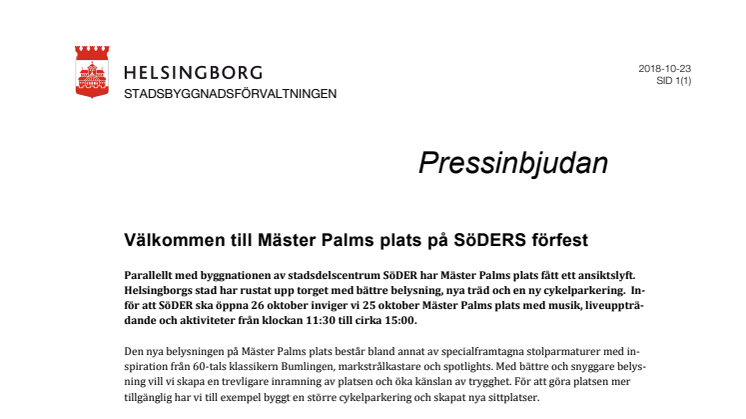 Pressinbjudan: Välkommen till Mäster Palms plats på SöDERS förfest
