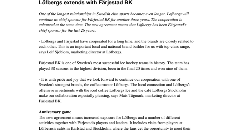 Löfbergs extends with Färjestad BK