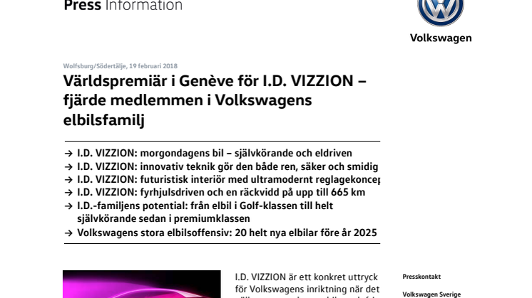Världspremiär i Genève för I.D. VIZZION – fjärde medlemmen i Volkswagens elbilsfamilj