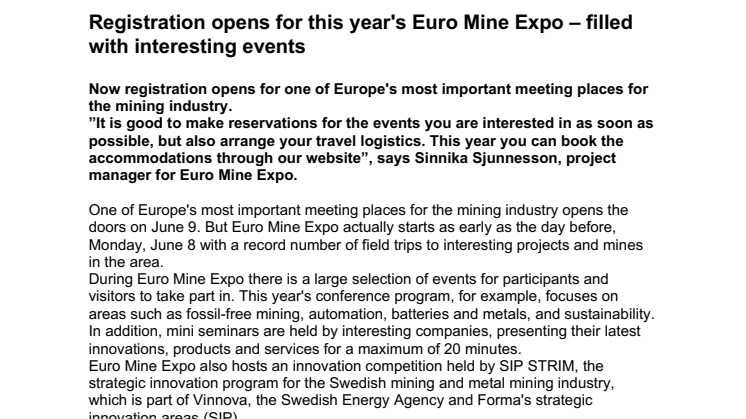Registration opens for this year's Euro Mine Expo – filled with interesting events