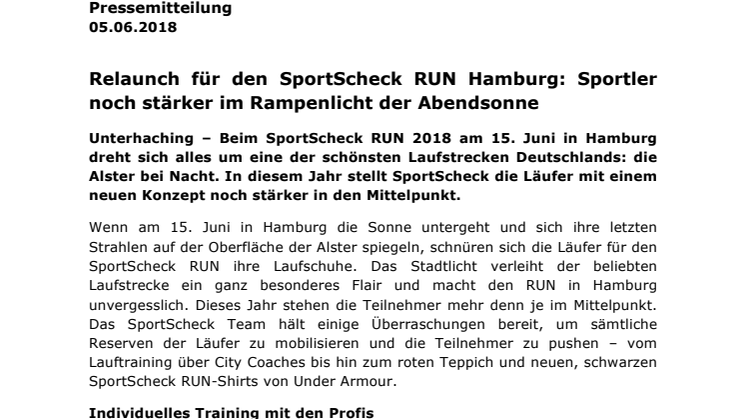 Relaunch für den SportScheck RUN Hamburg: Sportler noch stärker im Rampenlicht der Abendsonne