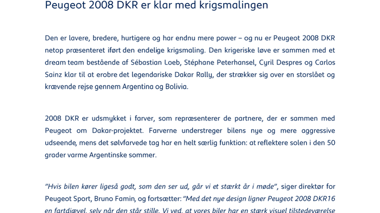Peugeot 2008 DKR er klar med krigsmalingen