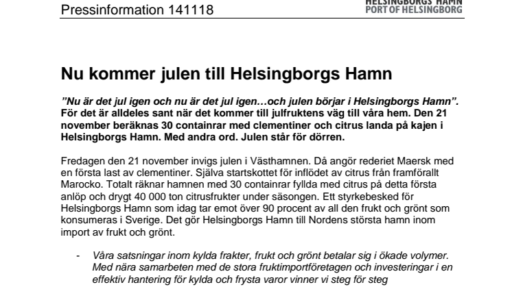 ​Nu kommer julen till Helsingborgs Hamn