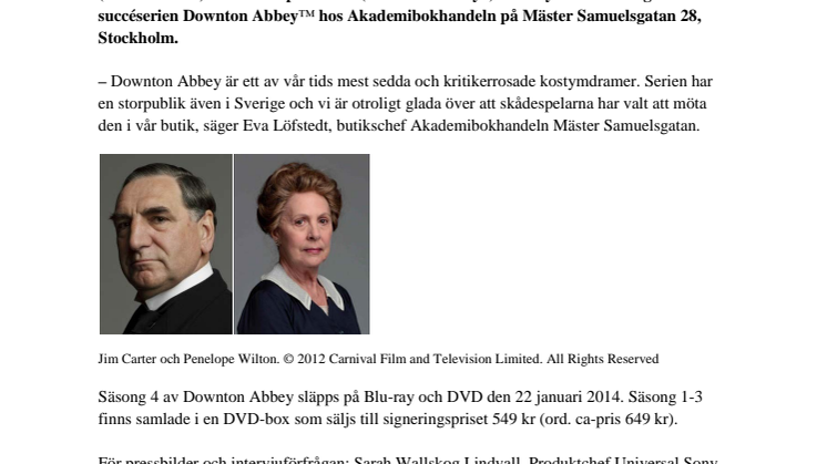 Downton Abbey™-skådespelare besöker Akademibokhandeln 