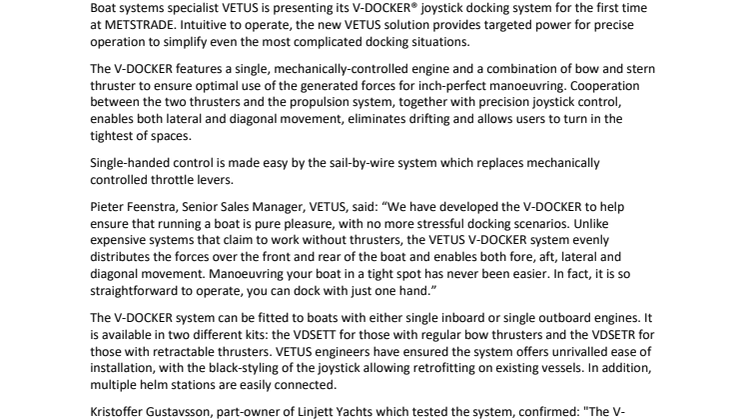 VETUS Introduces V-DOCKER Joystick Docking System