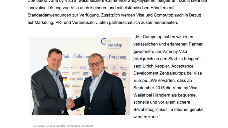 Visa Europe und Computop – Partnerschaft zur Einführung der digitalen Wallet V.me by Visa