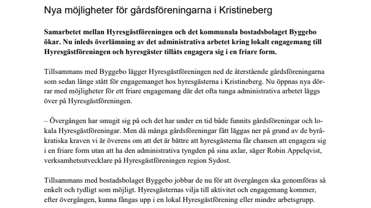 ​Nya möjligheter för gårdsföreningarna i Kristineberg