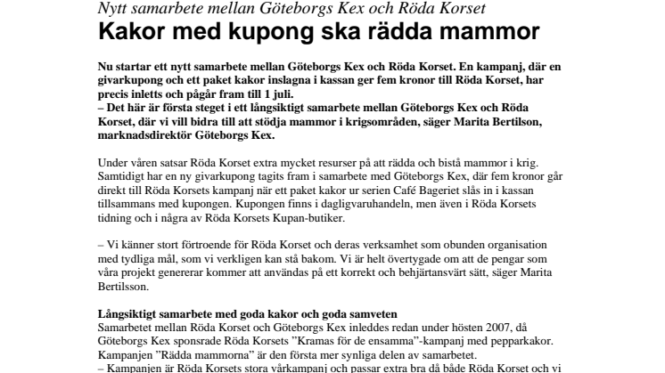 Nytt samarbete mellan Göteborgs Kex och Röda Korset