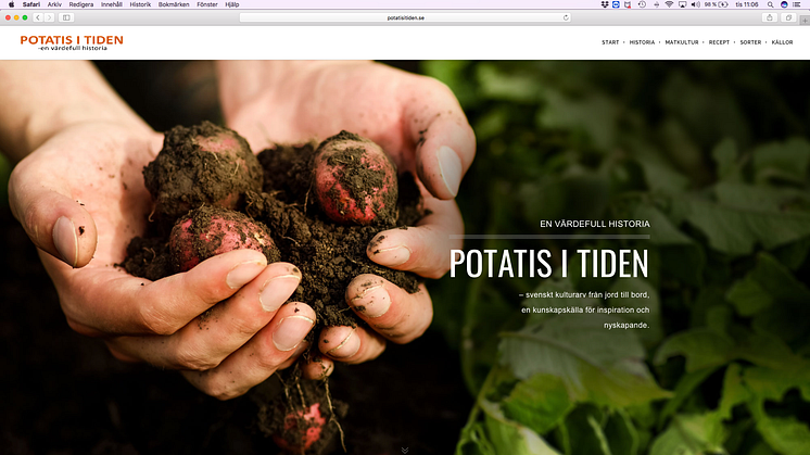 Startsida hemsidan "Potatis i tiden"