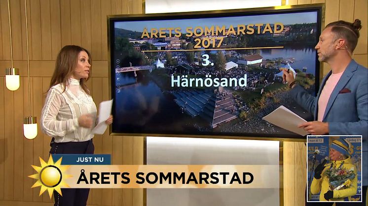 – Måste åka till Härnösand, sade programledaren Tilde de Paula Eby när Härnösand presenterades och fick genast en inbjudan av Anette Norberg, dubbel OS-mästare i curling (infälld).