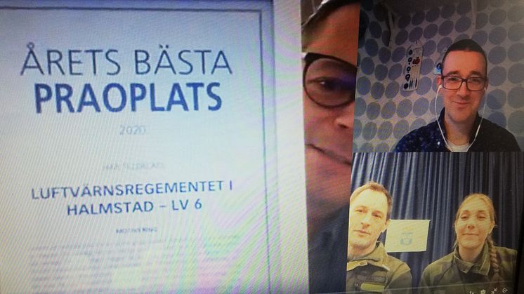 På bilden syns: Jonas Bergman (M) kommunstyrelsens ordförande till vänster, Bob de Vries - praosamordnare (längst upp till höger), Anders Fall och Linnea Fernström - LV 6 (längst ner till vänster)