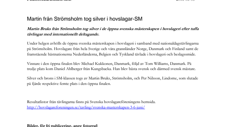 Martin från Strömsholm tog silver i hovslagar-SM