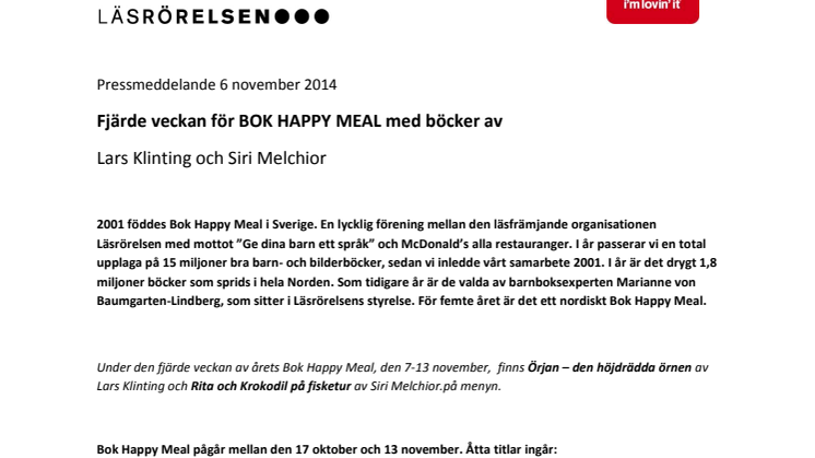 Fjärde veckan av BOK HAPPY MEAL med böcker av  Lars Klinting och Siri Melchior