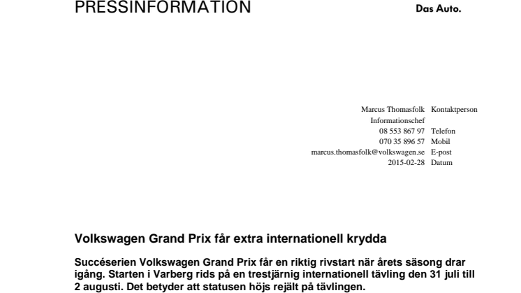 Volkswagen Grand Prix får extra internationell krydda