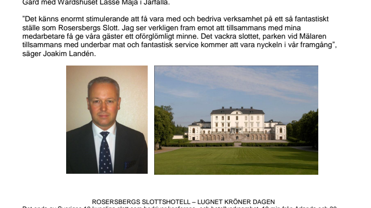 Rosersbergs Slottshotell välkomnar Joakim Landén som ny hotelldirektör