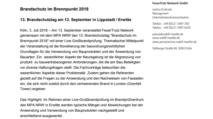 Brandschutz im Brennpunkt 2018