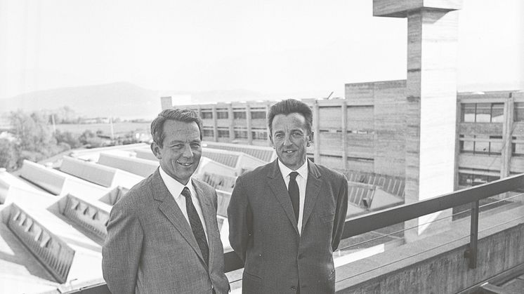 Heinrich and Klaus Gebert on the roof of Jona plant   early 1970s (HISTORY 150YoT)_Original
