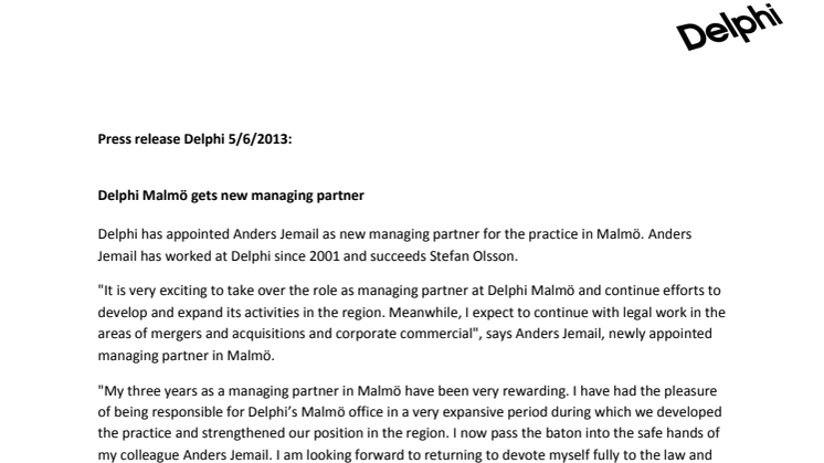 Delphi Malmö gets new managing partner 