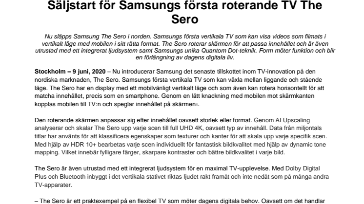 Säljstart för Samsungs första roterande TV The Sero 