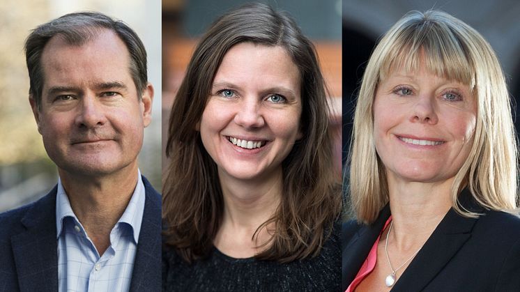 Mårten Lilja, vice vd Riksbyggen, Elin Olsson, statssekreterare, och Karin Lexén, generalsekreterare, Naturskyddsföreningen.