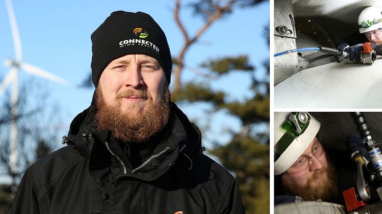 Jonas Norrman, vindkrafttekniker vid Connected Wind Services, älskar sitt jobb. "Den nya säkerhetslåsningen från CEJN får mig att känna mig mycket säkrare, säger Jonas Norrman, Connected Wind.