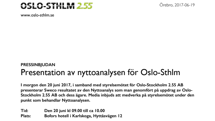 Presentation av nyttoanalysen för Oslo-Sthlm 2.55