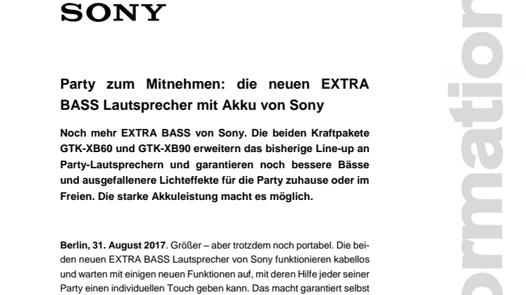 Party zum Mitnehmen: die neuen EXTRA BASS Lautsprecher mit Akku von Sony