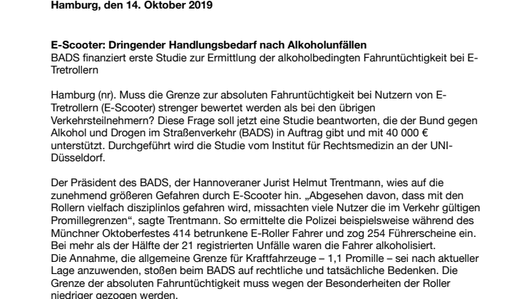 E-Scooter: Dringender Handlungsbedarf nach Alkoholunfällen