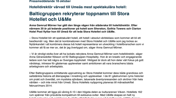 Hotelldirektör värvad till Umeås mest spektakulära hotell: Balticgruppen rekryterar toppnamn till Stora Hotellet och U&Me