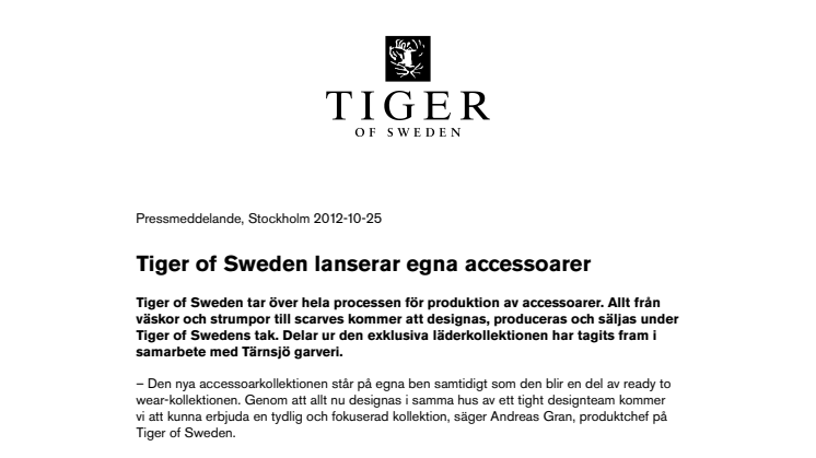 Tiger of Sweden lanserar egna accessoarer 