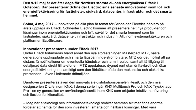 Schneider Electrics nyheter på Elfack