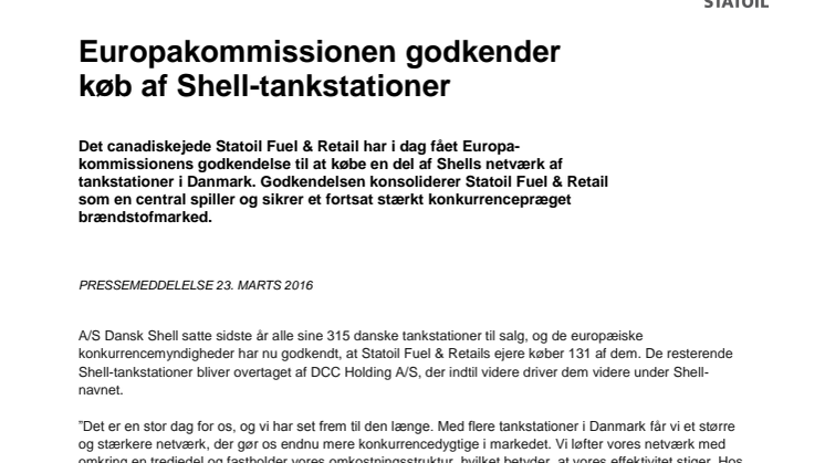 Europakommissionen godkender køb af Shell-tankstationer
