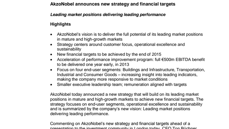 AkzoNobel announces new strategy and financial targets