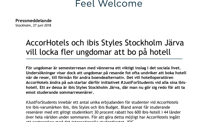 AccorHotels och ibis Styles Stockholm Järva vill locka fler ungdomar att bo på hotell