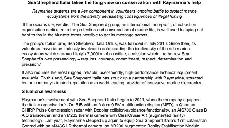 Sea Shepherd Italia takes the long view on conservation with Raymarine’s help