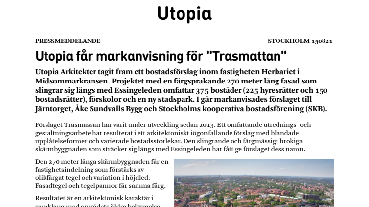 Utopia får markanvisning för ”Trasmattan”
