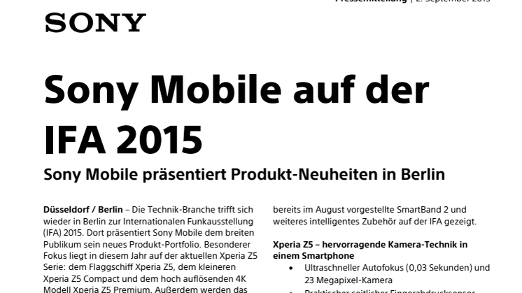 Sony Mobile auf der IFA 2015