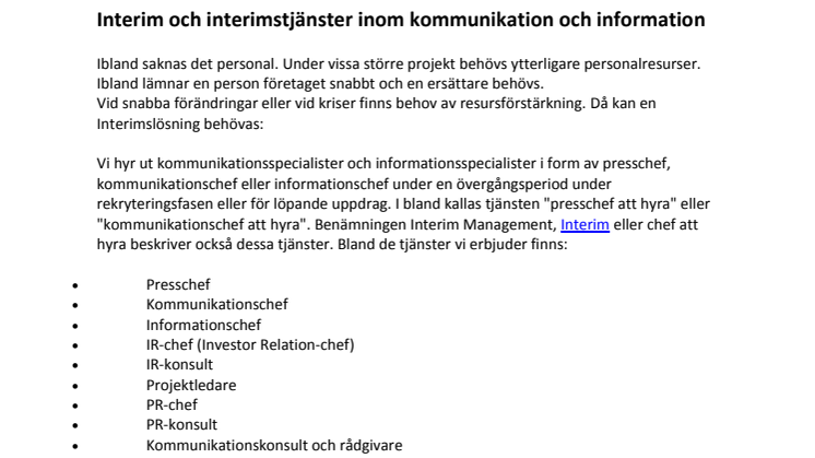 Interim och interimstjänster inom kommunikation och information