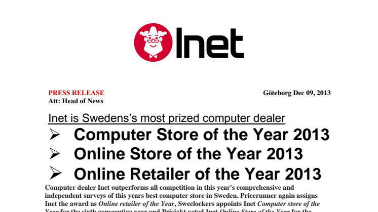 Inet is Swedens’s most prized computer dealer