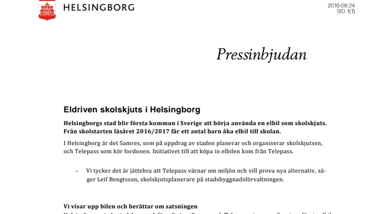 Pressinbjudan: Eldriven skolskjuts i Helsingborg