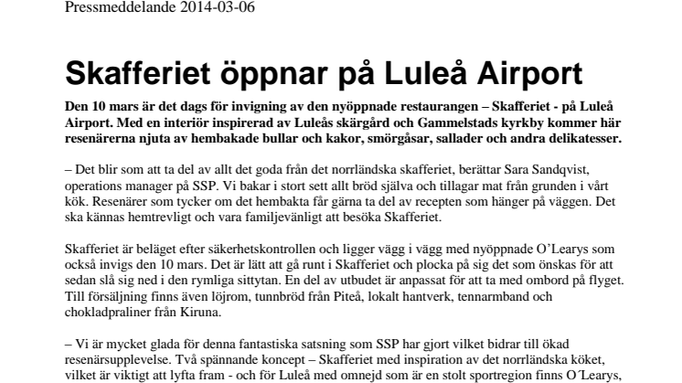 Skafferiet öppnar på Luleå Airport